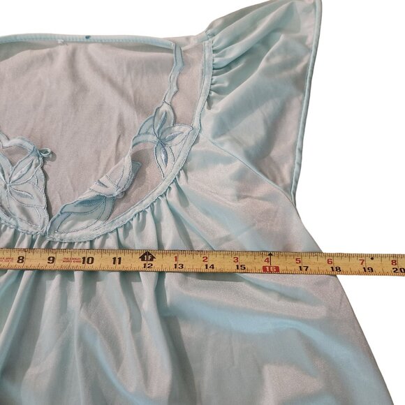 Vintage Light Blue Nightgown With Embroidered Neckline & Flutter Sleeves - Picture 3 of 11